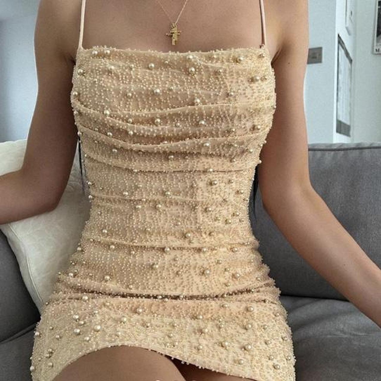 Oh Polly "Seychelles" cowl neck Mini Dress in Sand... Depop