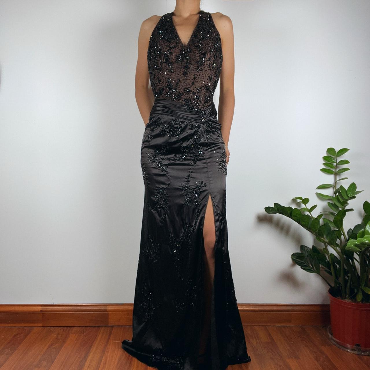 Vintage Y2K Vampy Black Beaded Prom Dress Evening