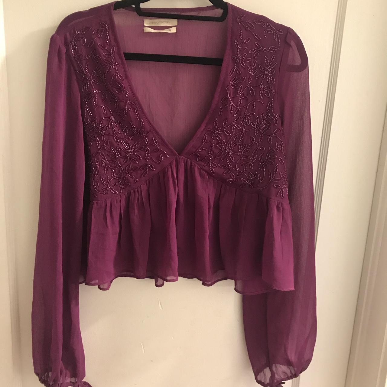 Beaded flowy sheer violet top from Urban Outfitters.... - Depop