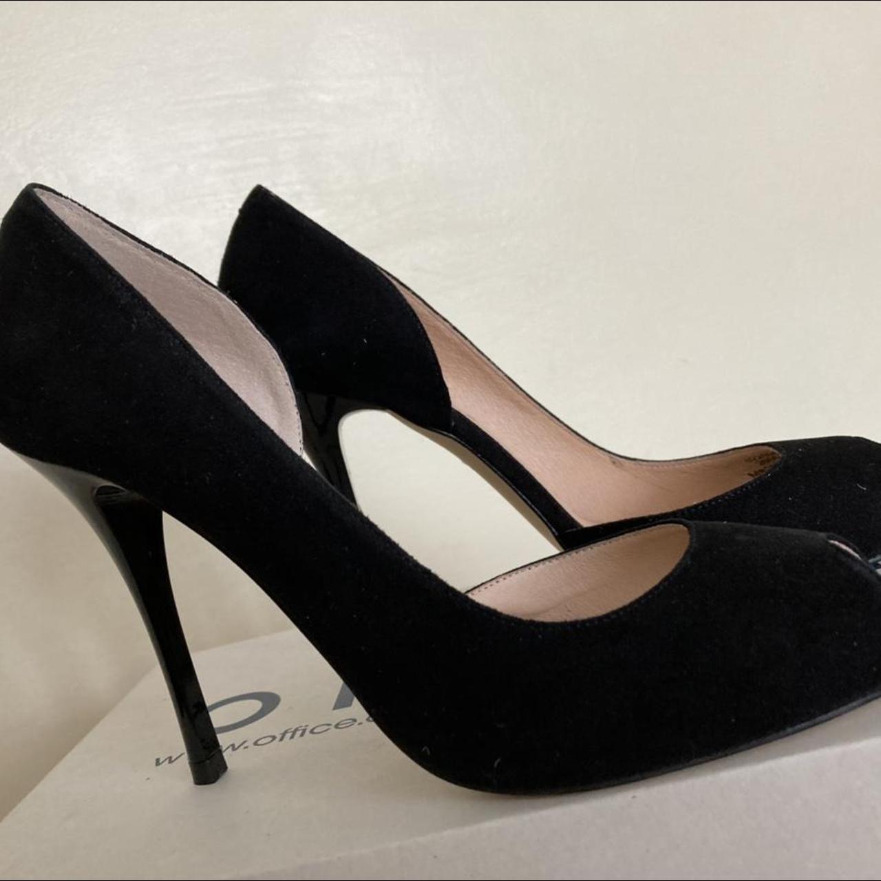Office high heeled stiletto black peep toe with... - Depop