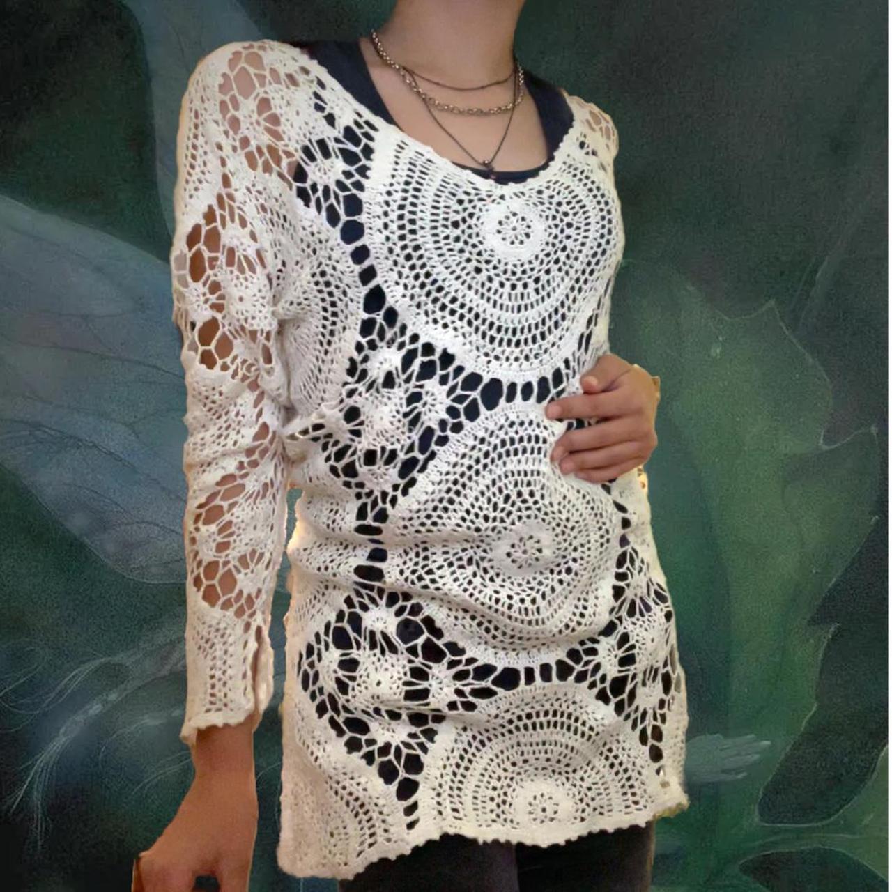 VINTAGE WHITE SHEER CROCHET SWEATER - perfect for... - Depop