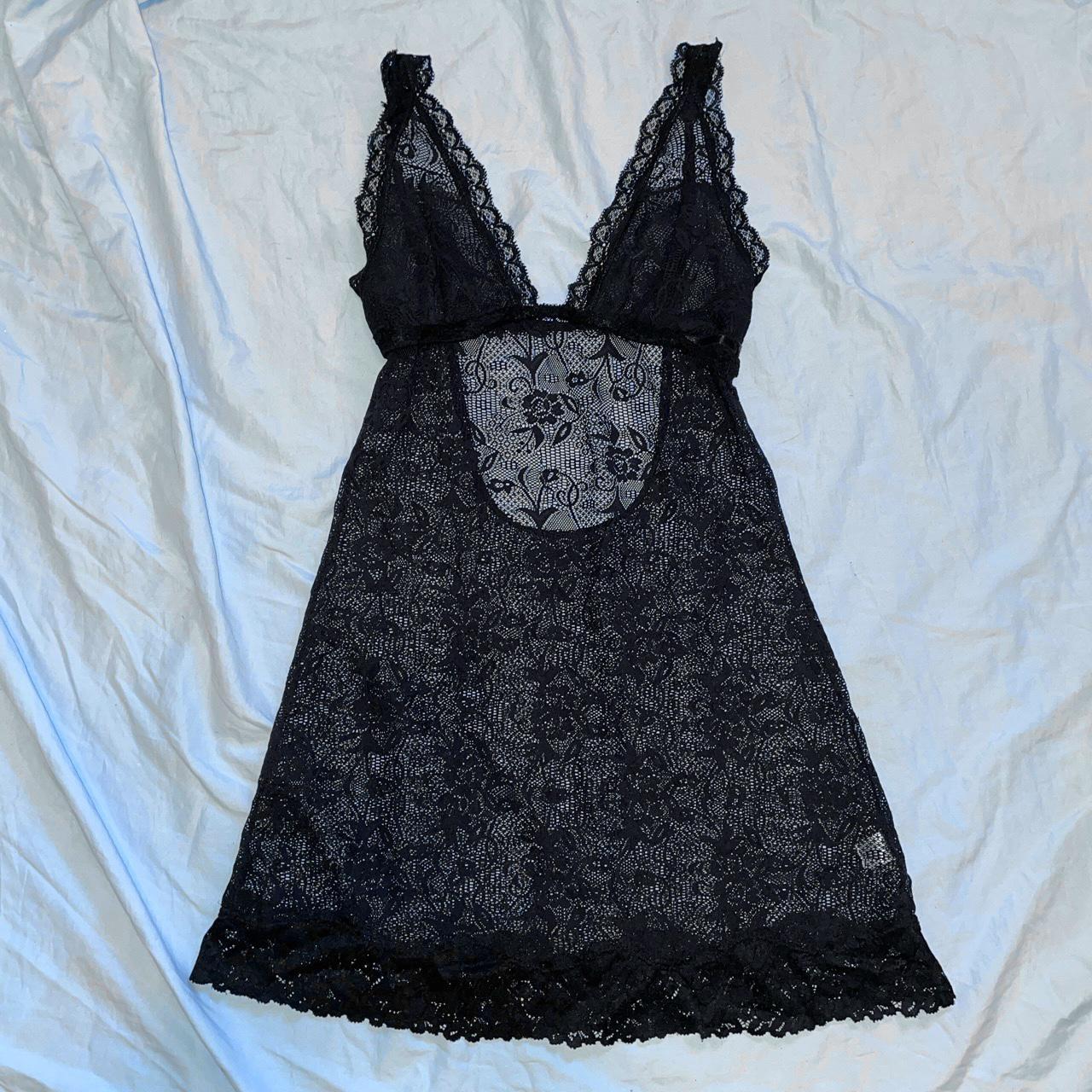 BLACK FLORAL LACE SLIP DRESS - from the late 2000s... - Depop