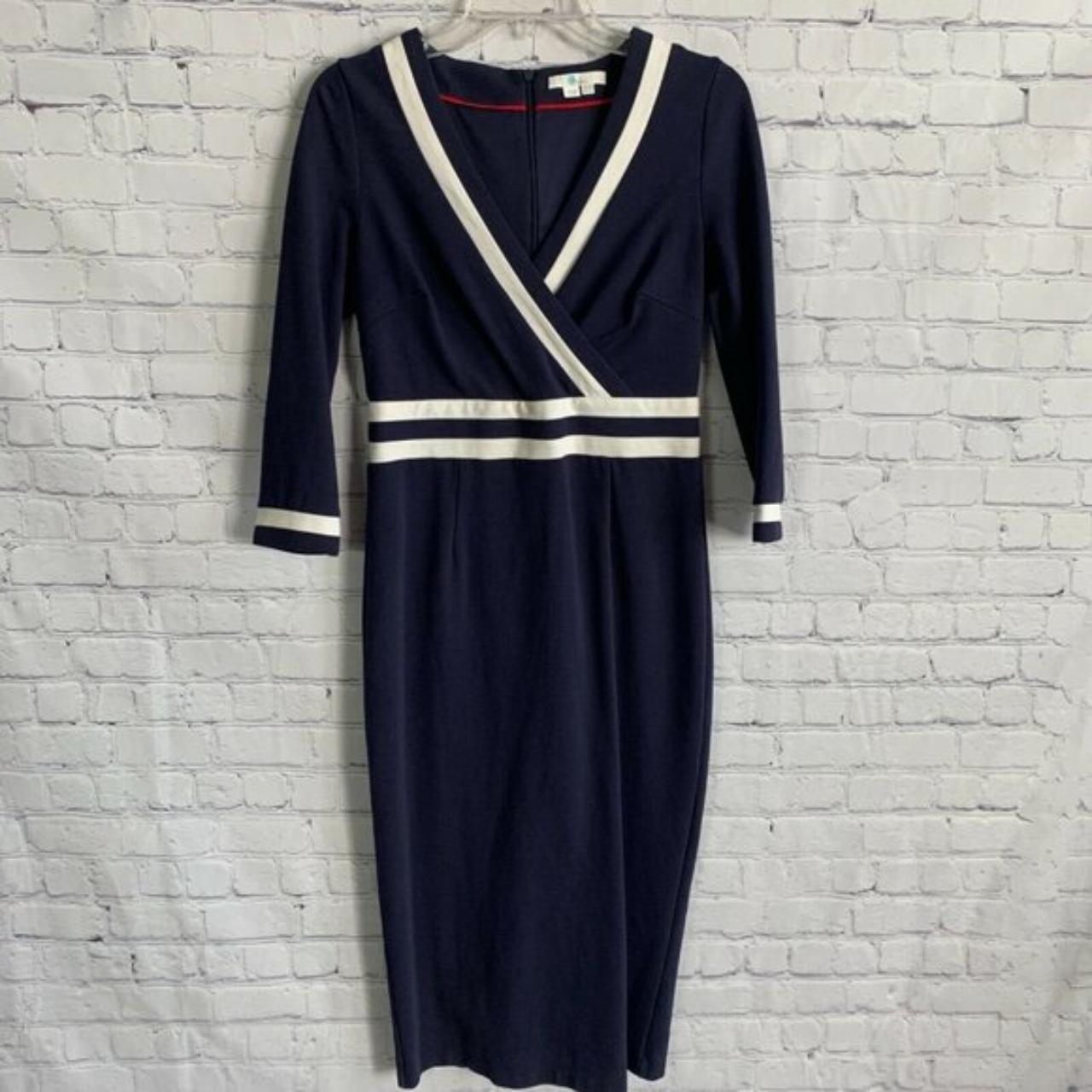 Boden Nellie Ponte Tipped Midi Dress Bodycon Navy. Depop