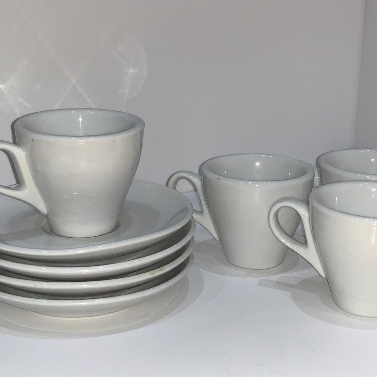 4 plain white tea cups and saucers set BRAND NEW... Depop