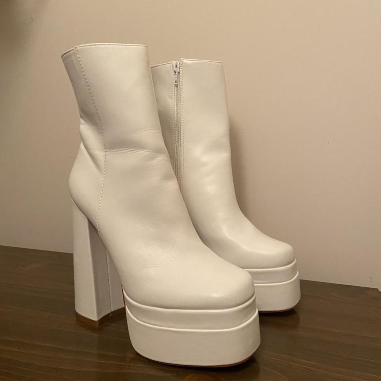 white platform boots, size ten, faux leather, never... - Depop
