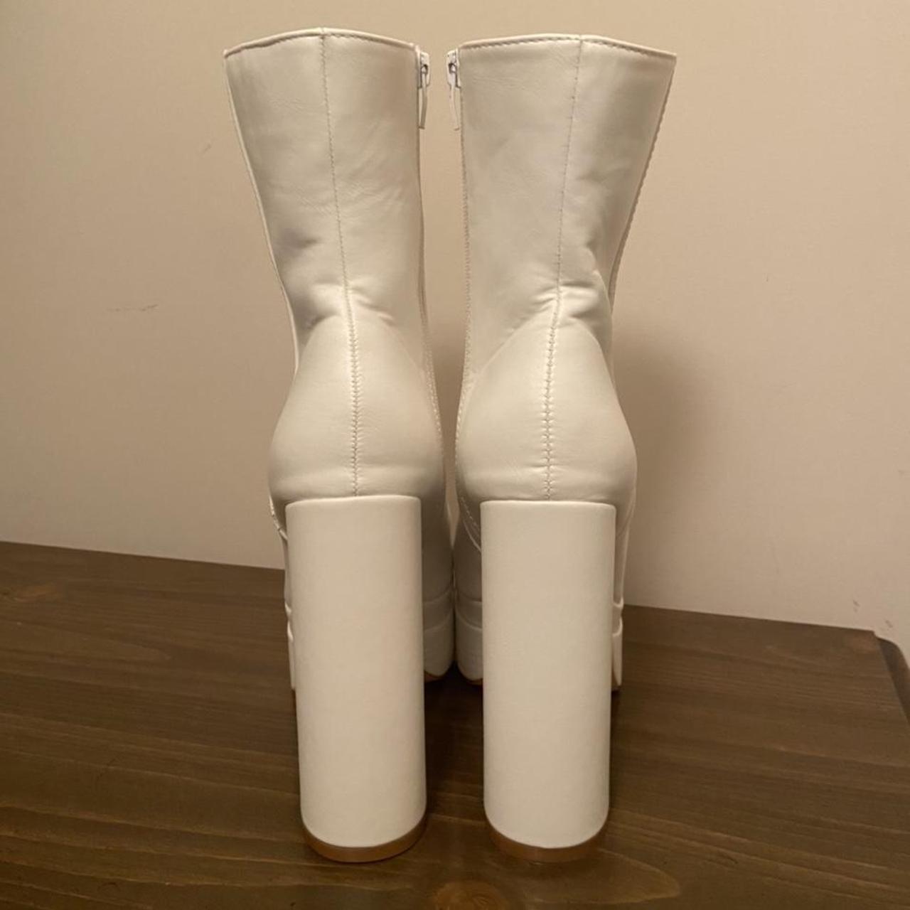 white platform boots, size ten, faux leather, never - Depop