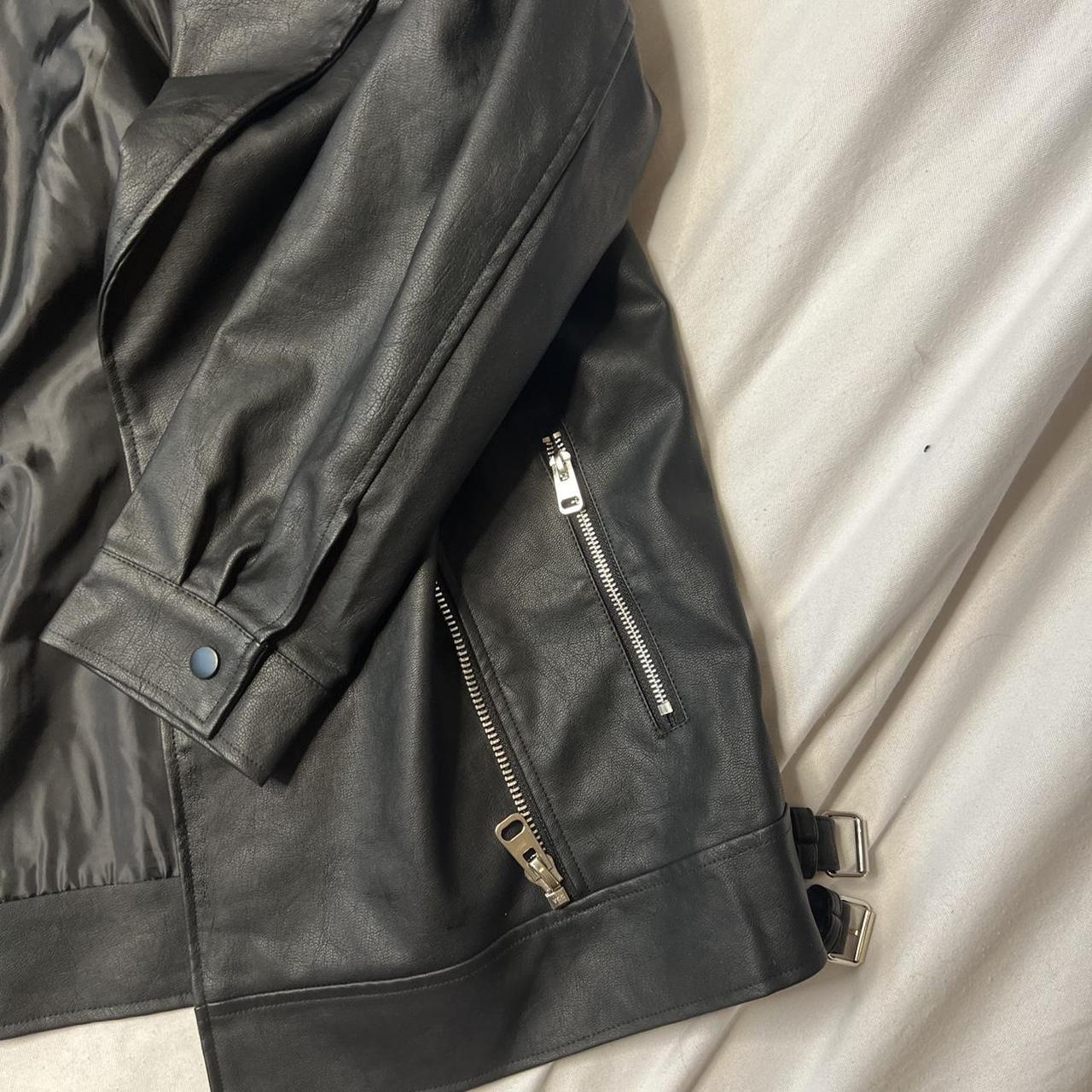 Black oversized faux leather jacket! Size 2 but fits... - Depop