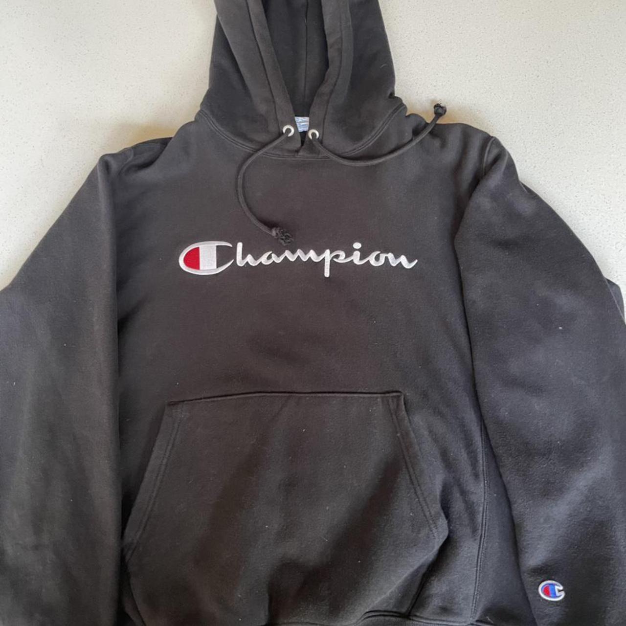 Champion Men's Black Hoodie | Depop