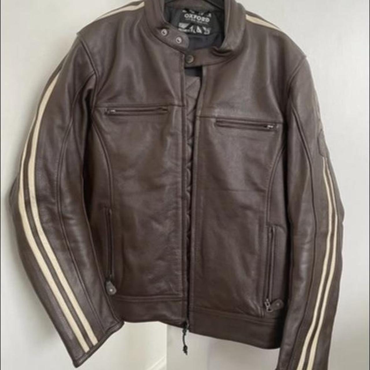 Oxford brown leather bike jacket - fashionable,... - Depop