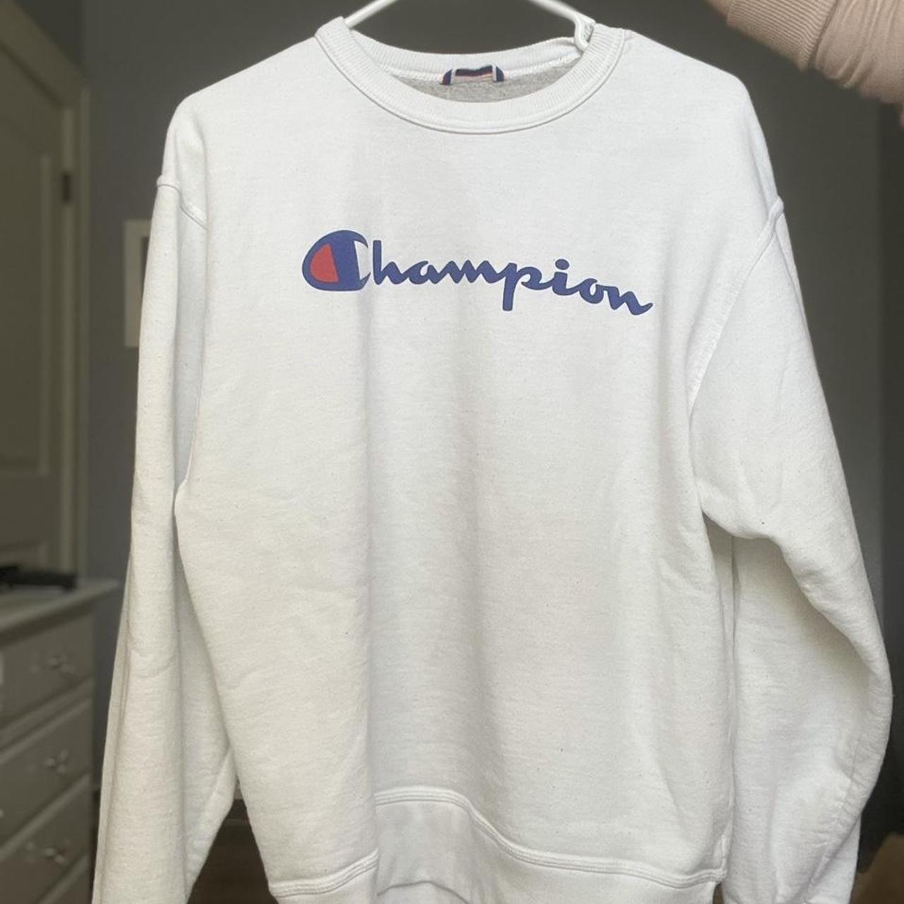 Champion Women's White Jumper | Depop