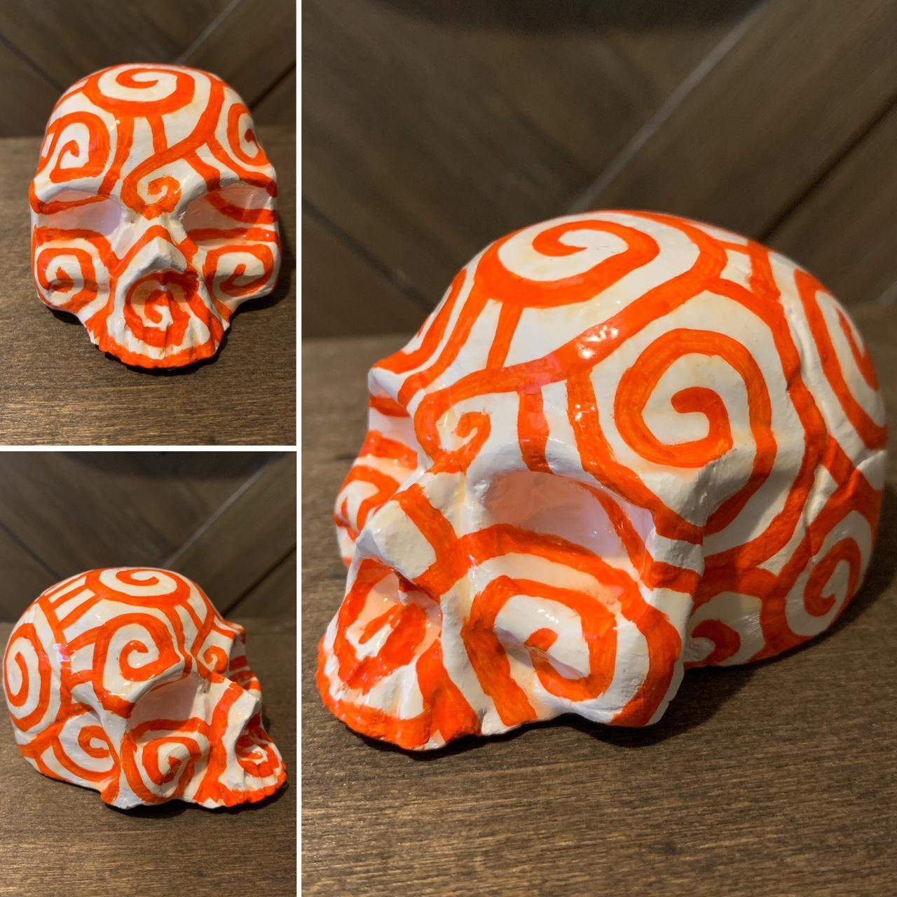 Plaster Skull Sculpture With Orange Spiral... Depop