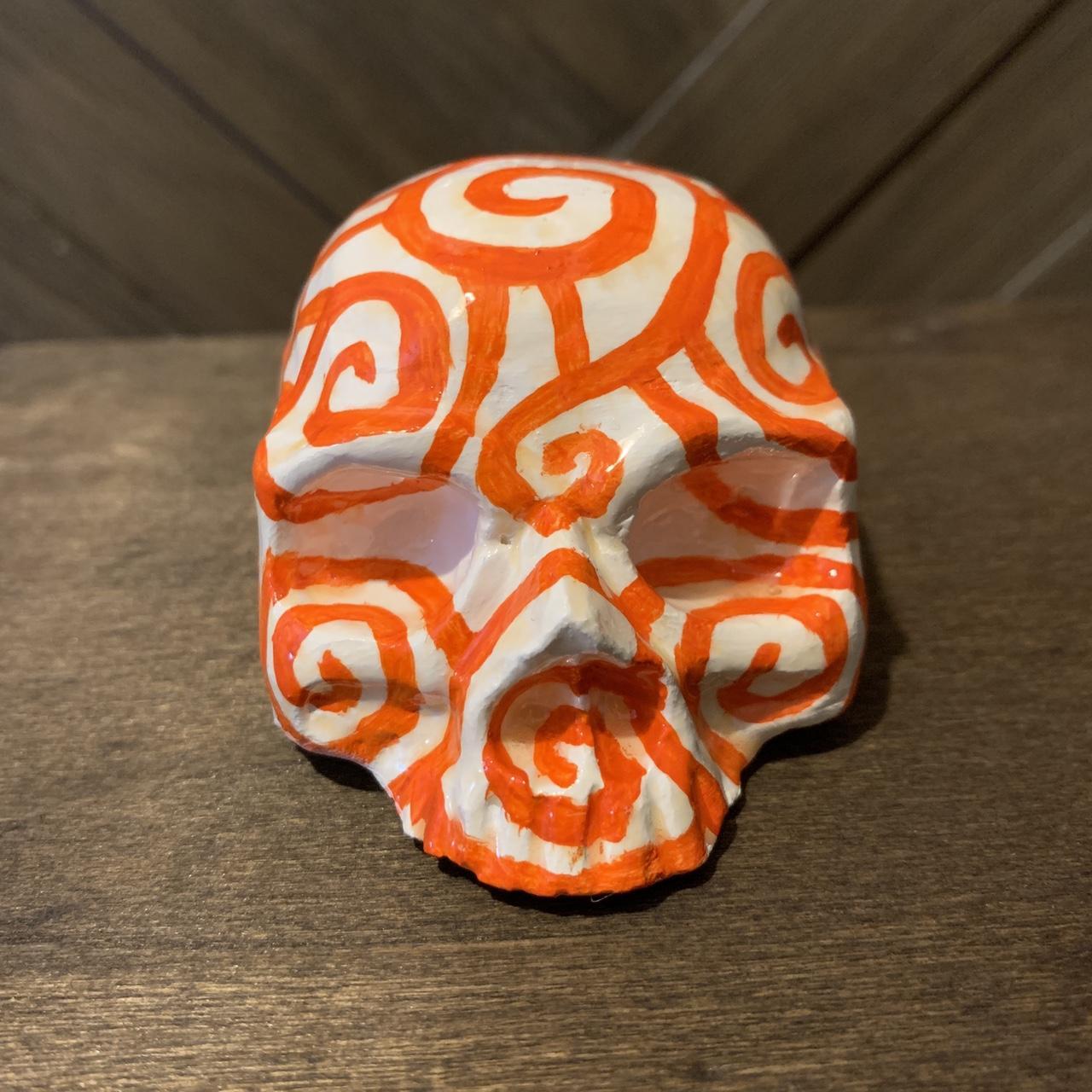 Plaster Skull Sculpture With Orange Spiral... Depop