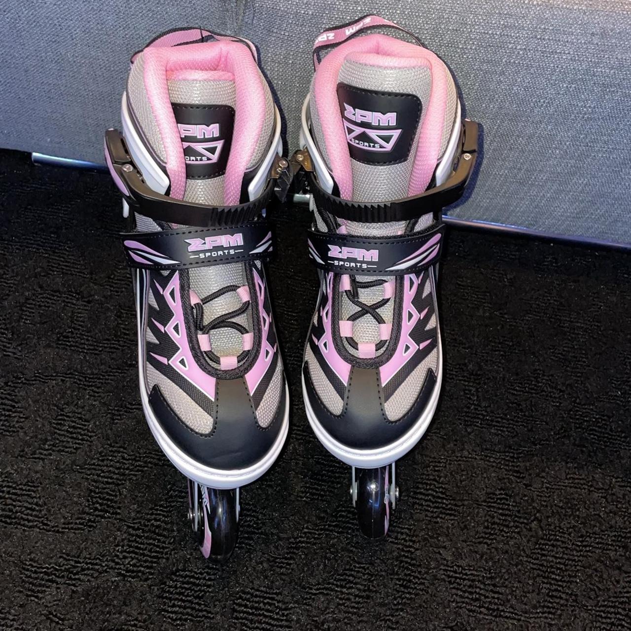 Pink adjustable inline skates with light up... - Depop