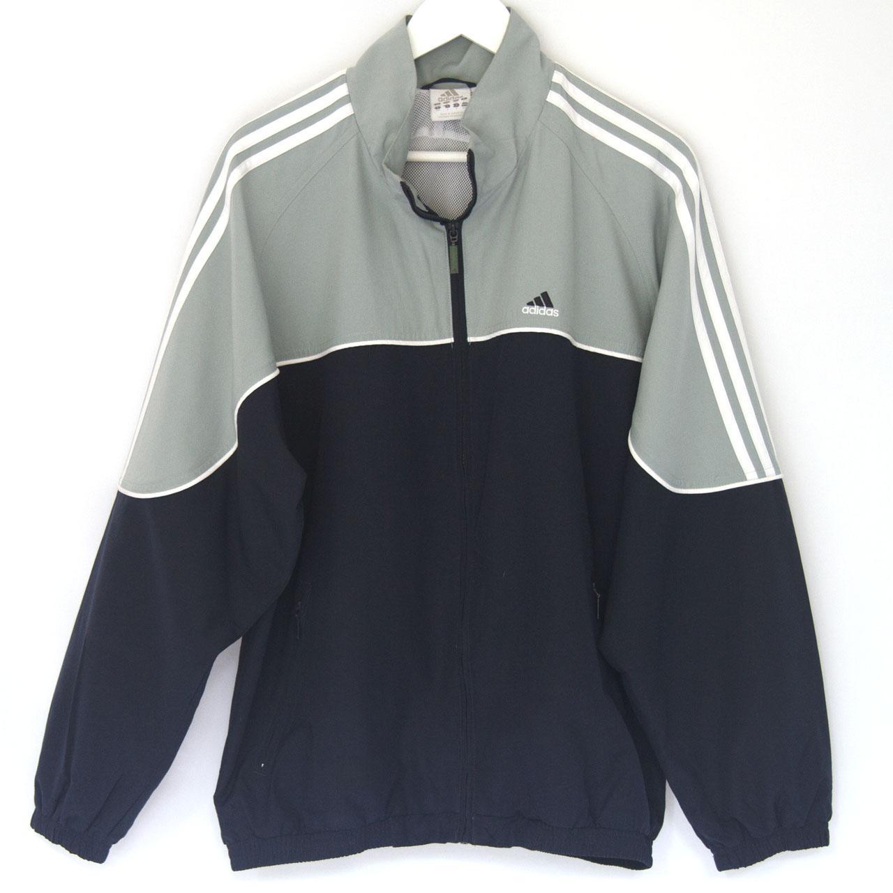 Grey and Blue Adidas Track Top M - Depop