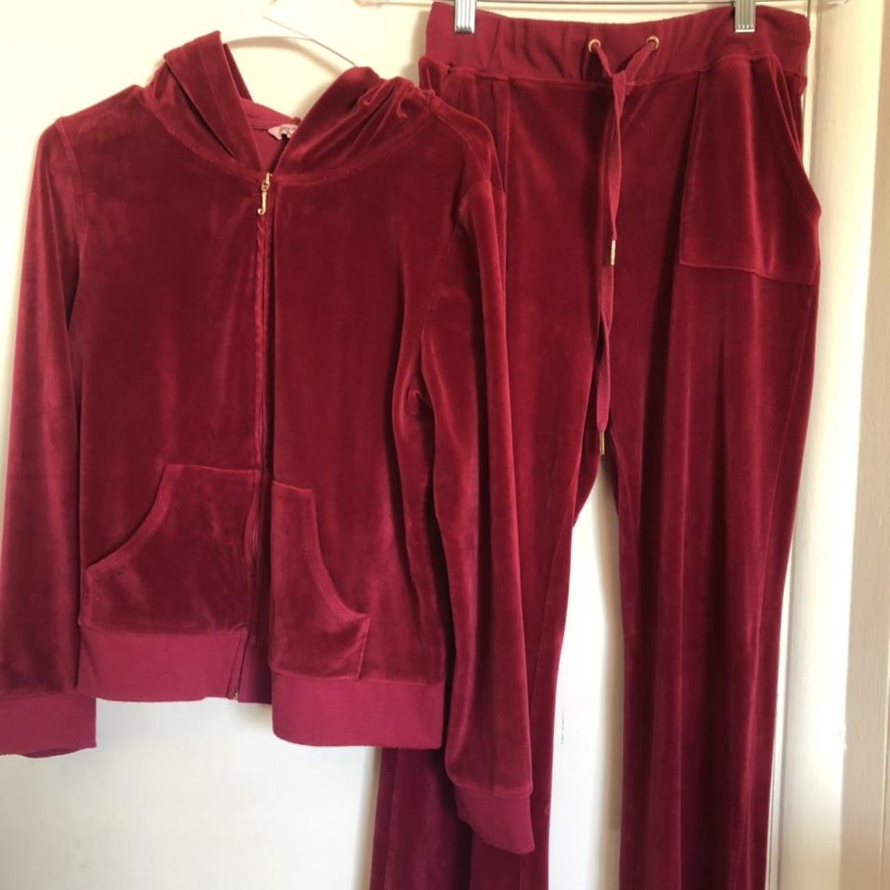 Red juicy couture velour tracksuit! Has stains as... - Depop