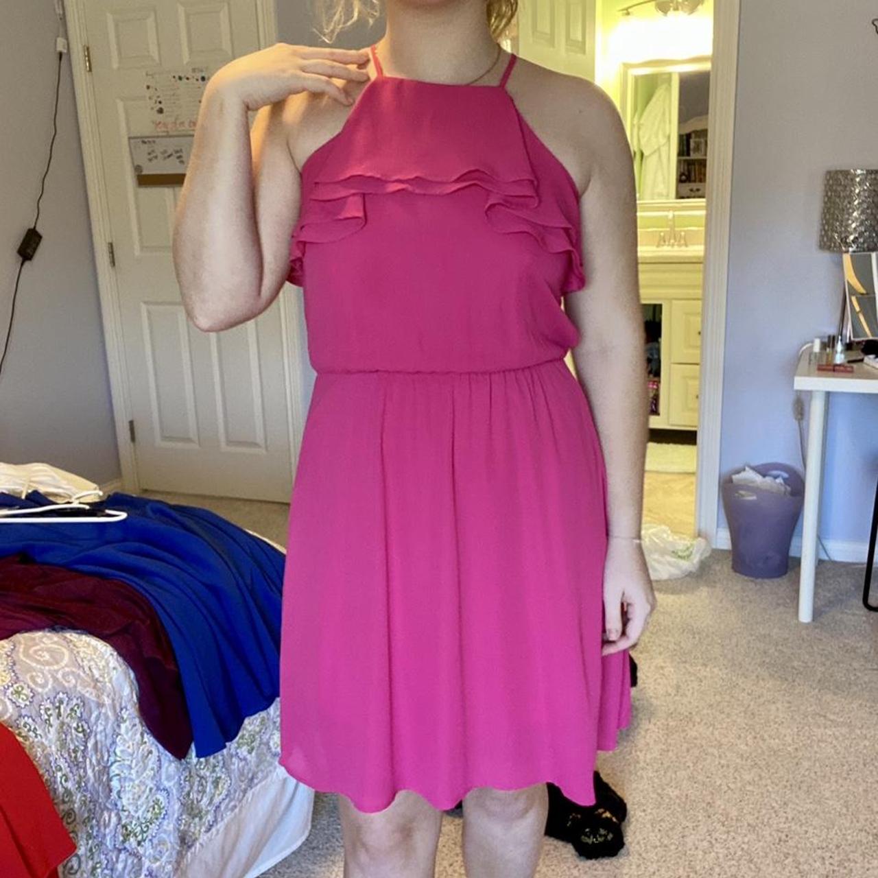 hot pink summer dress size is xs, runs large open... - Depop