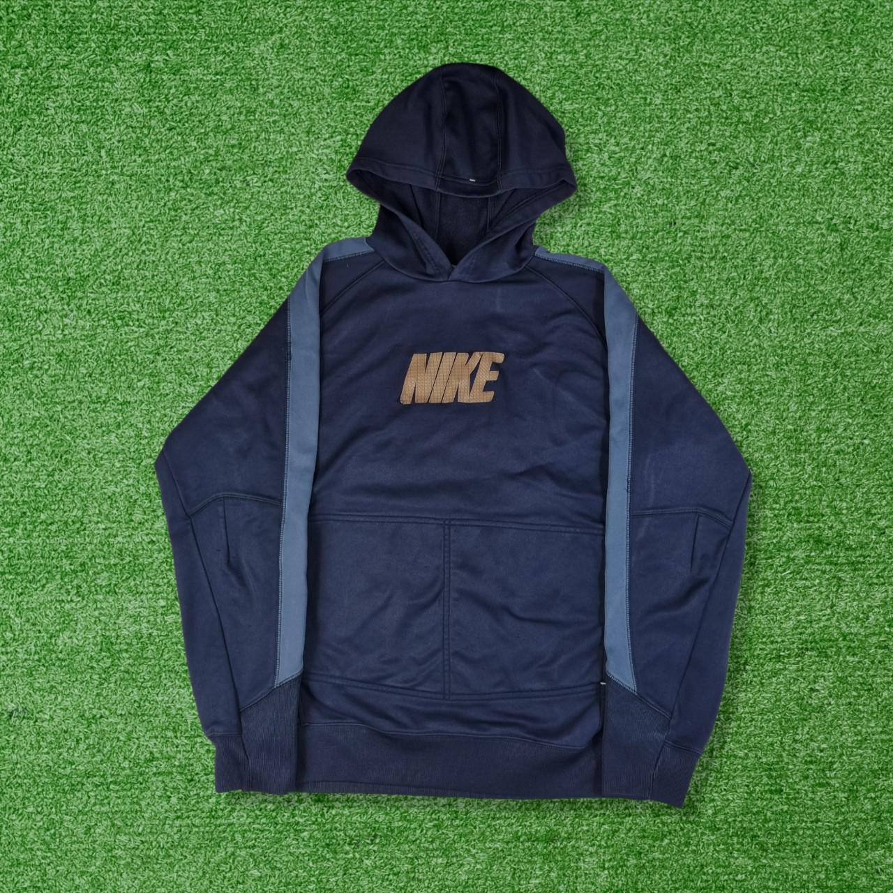 Men's Vintage Early 00s Nike Spellout Hoodie Navy... Depop