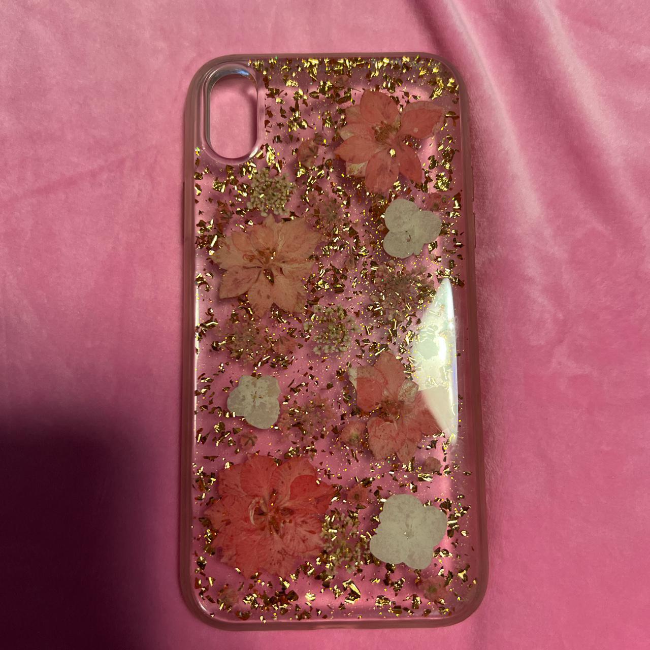 Cute iPhone XR case with gold flakes and flowers... Depop