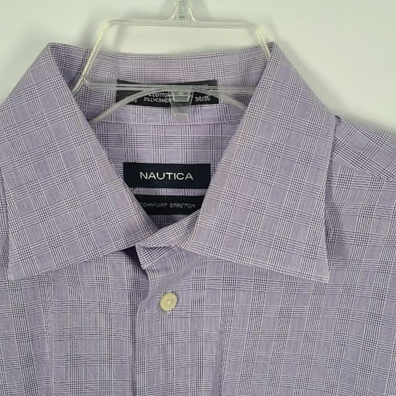 Nautica Purple Plaid Long Sleeve Button Down Stretch... - Depop