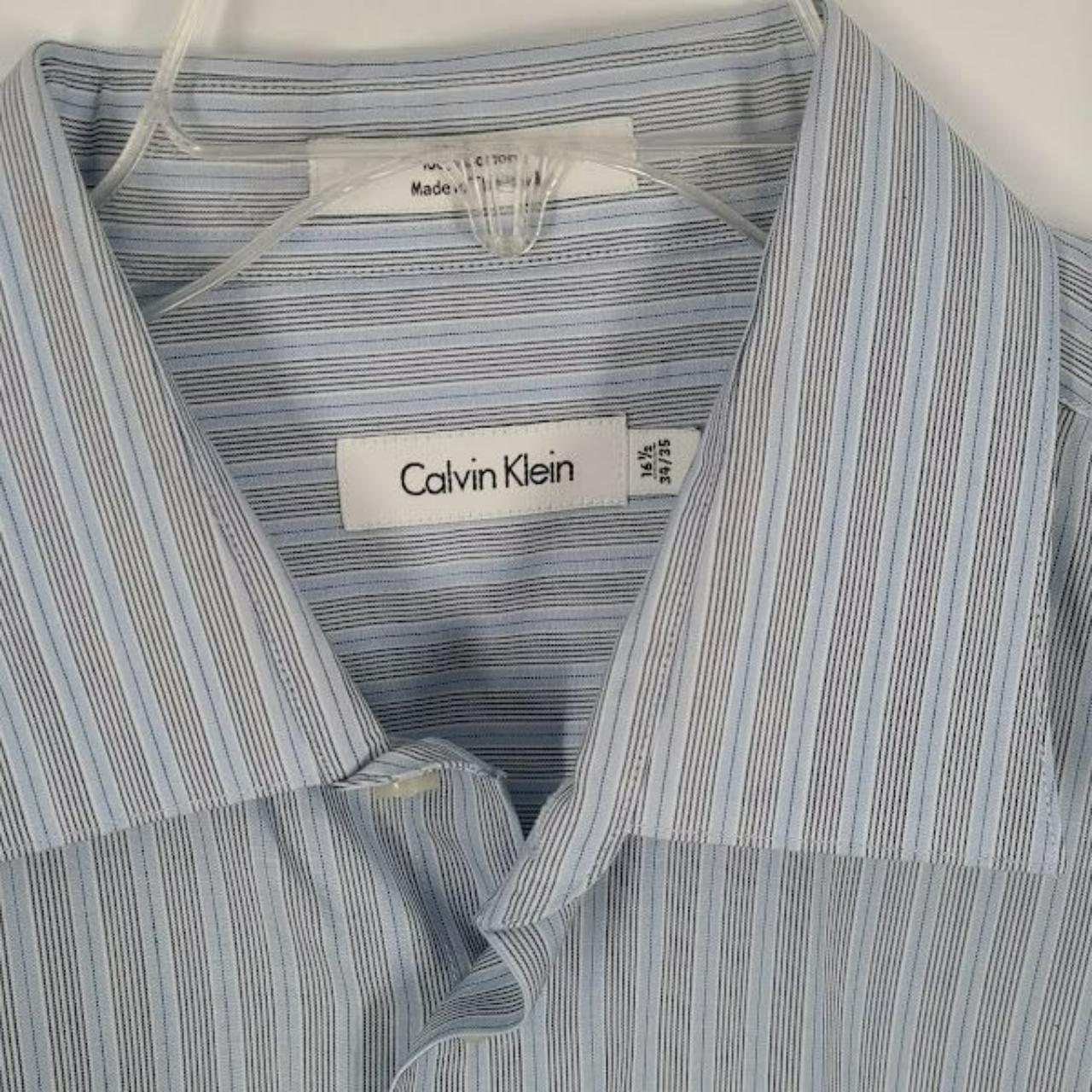 Calvin Klein Blue Striped Button Down Long Sleeve... - Depop