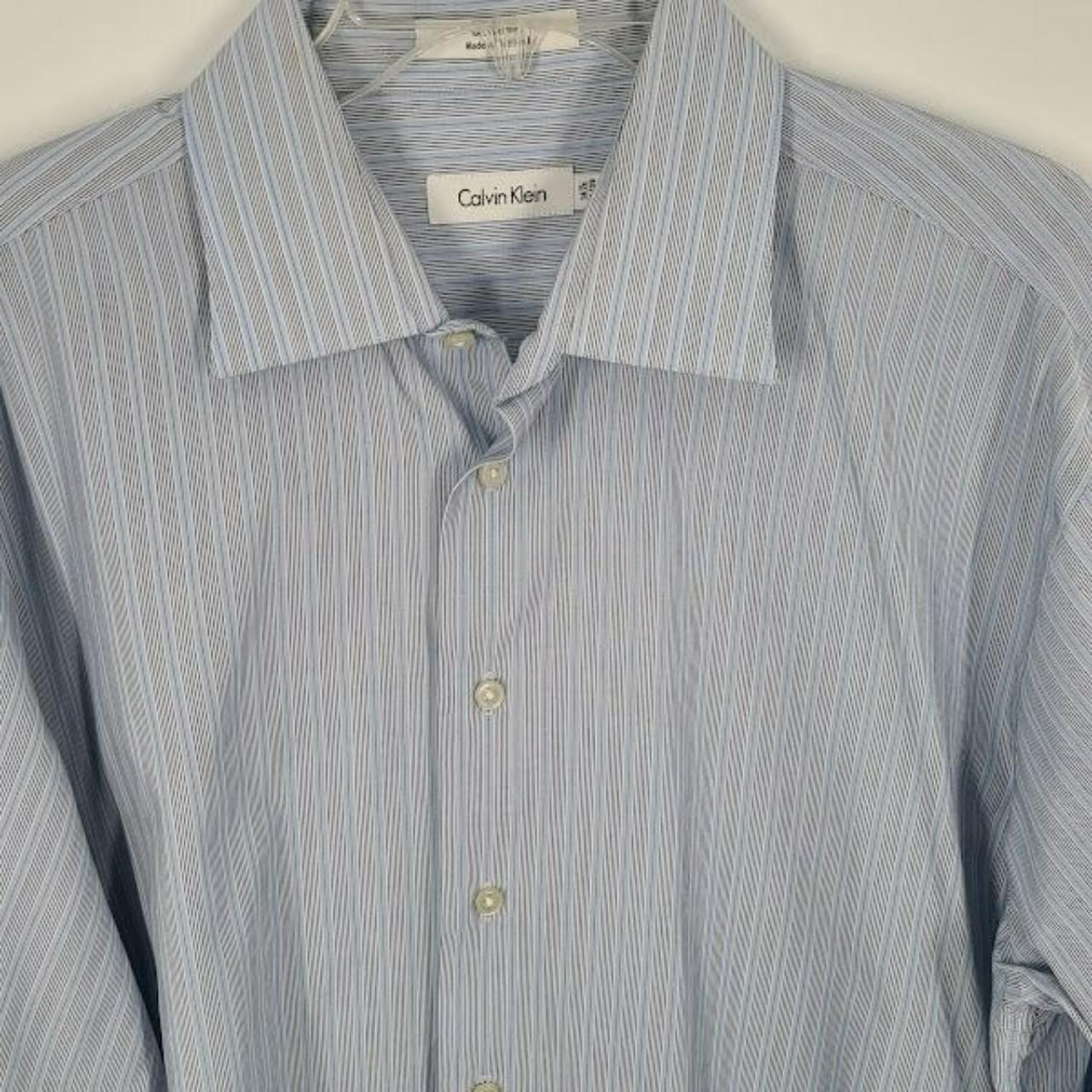 Calvin Klein Blue Striped Button Down Long Sleeve... - Depop