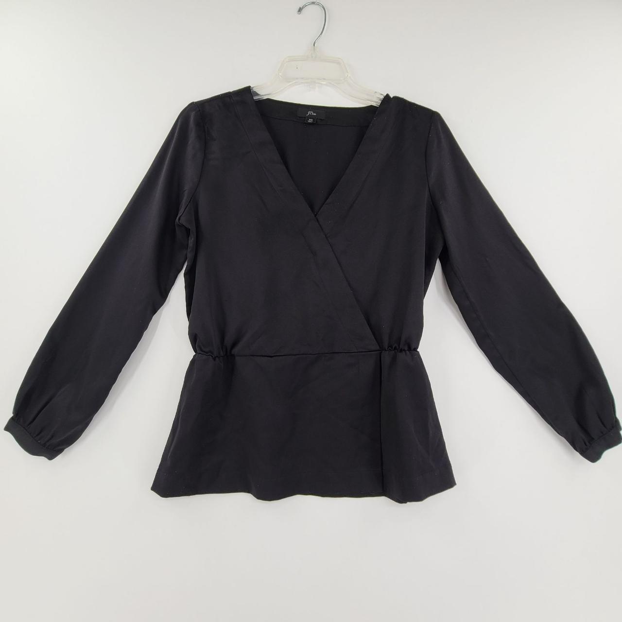 J. Crew Women's Long Sleeve Faux wrap blouse black... - Depop