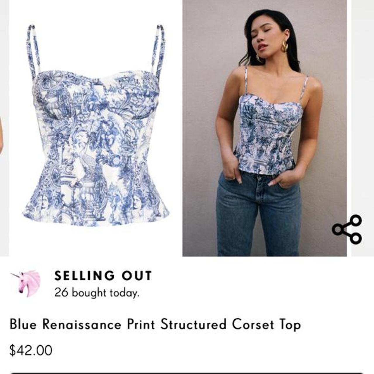 Blue Floral Print Structured Corset Top