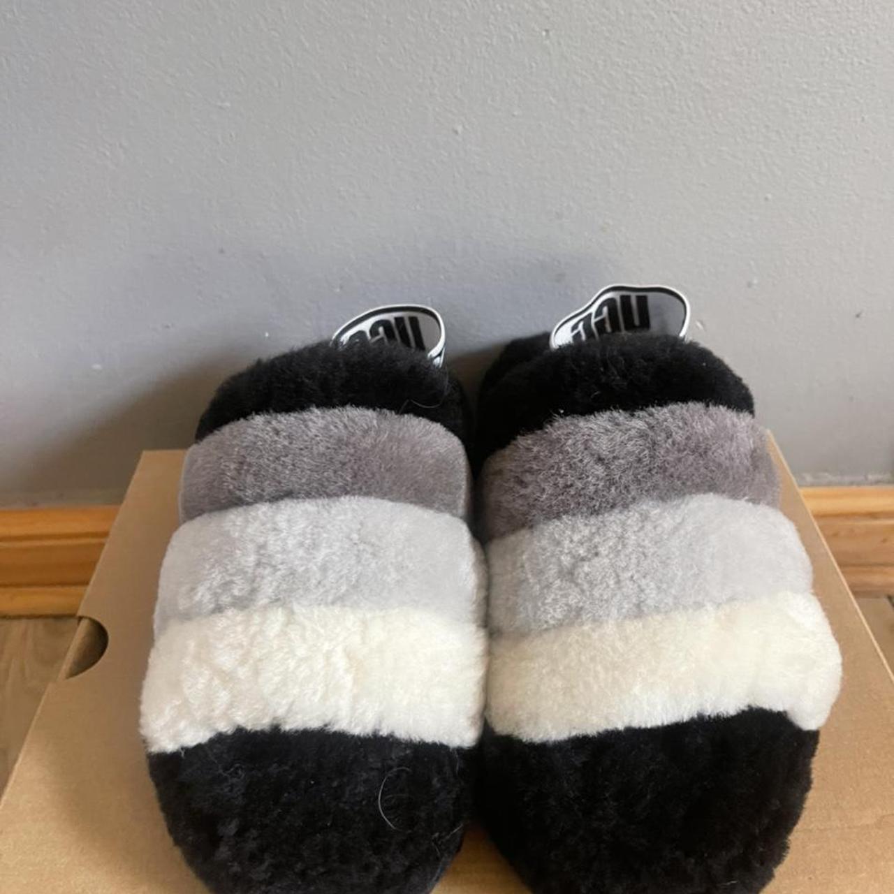 UGG Fluff Yeah Slides Slipper with Black Grey White Depop