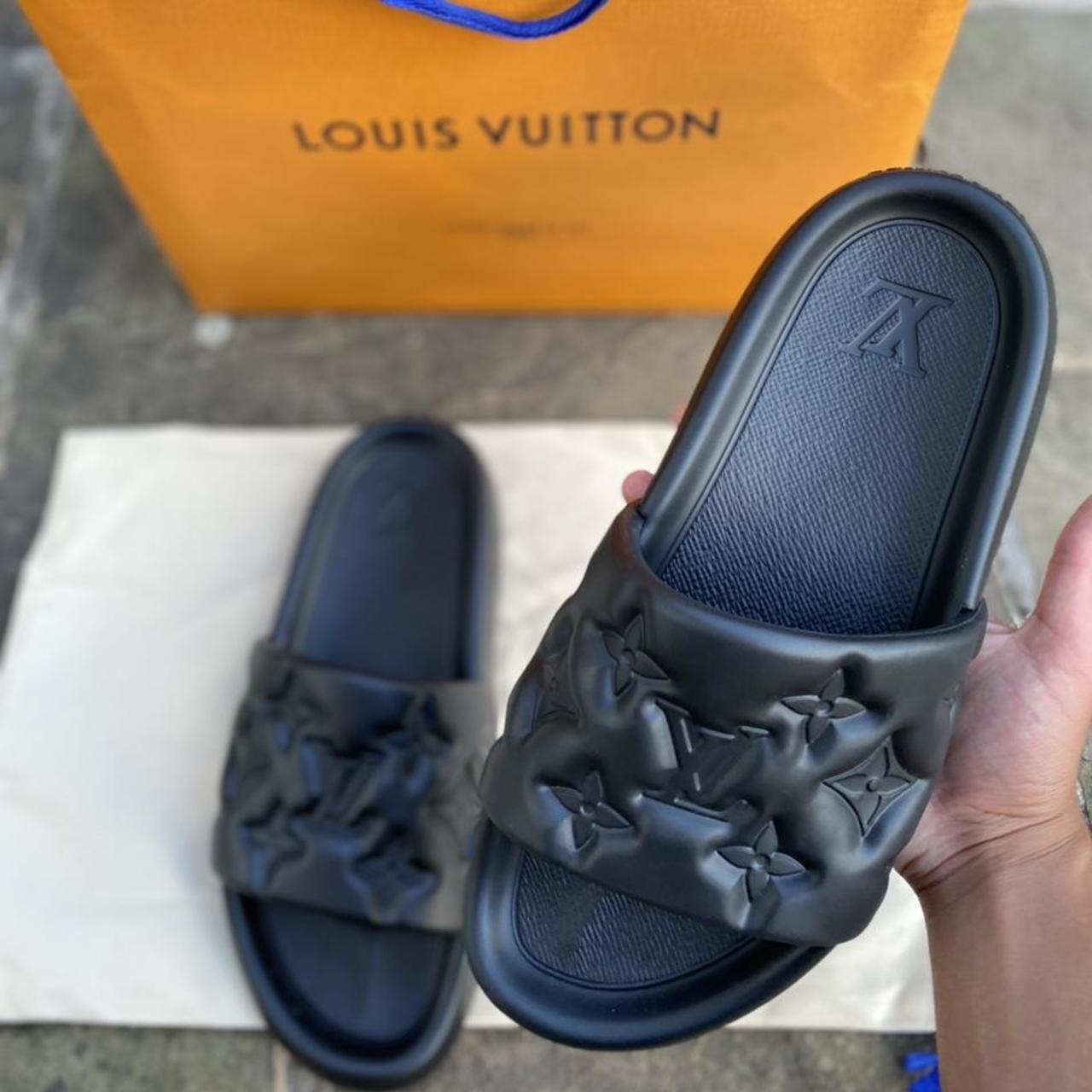 Black Louis Vuitton waterfront mule sliders. Size 9.... - Depop