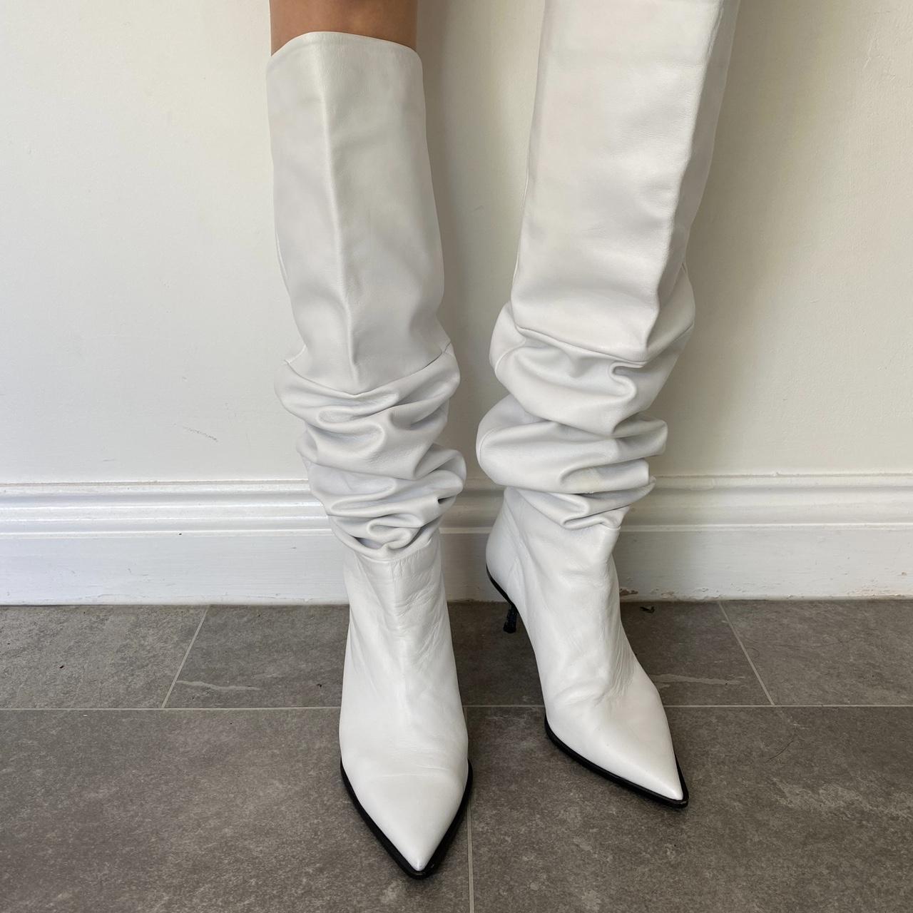 AGL White Knee High Boots with Kitten Heel HANDMADE Depop