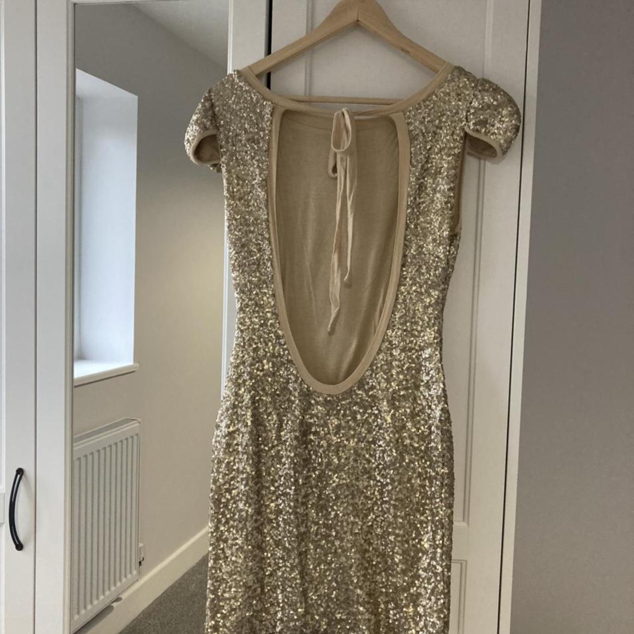 Backless gold sequin mini-dress. TFNC @ Topshop.... - Depop