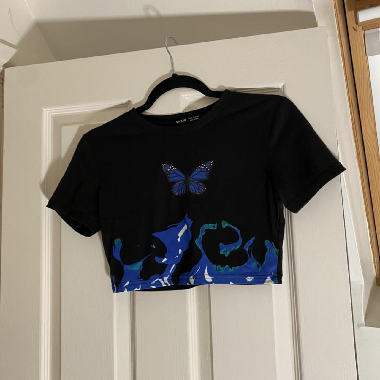 SHEIN Women's Black and Blue Crop-top | Depop