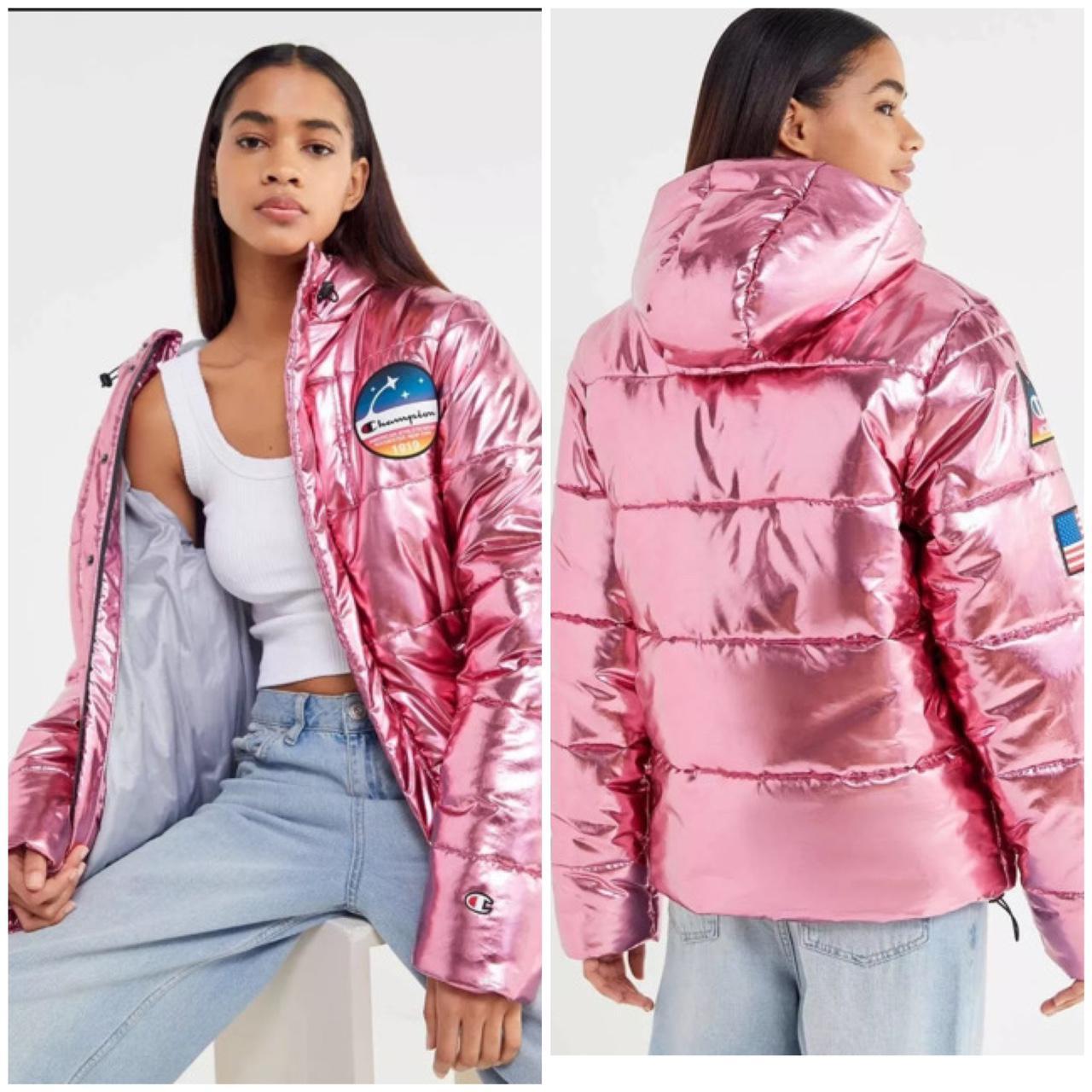 champion metallic pink puffer jacket