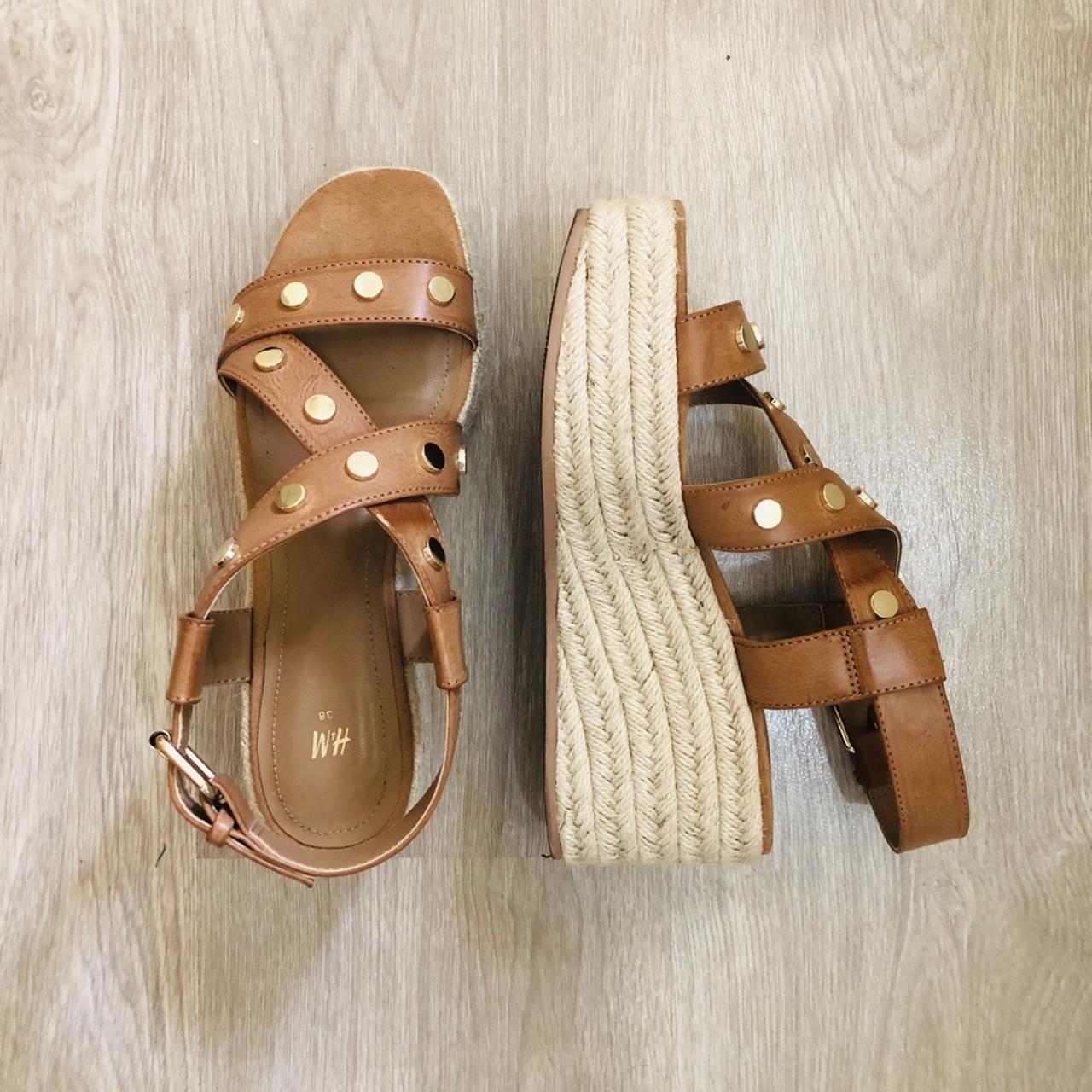 H M Summer Sandals Brown and Gold EU Size 38 Good Depop