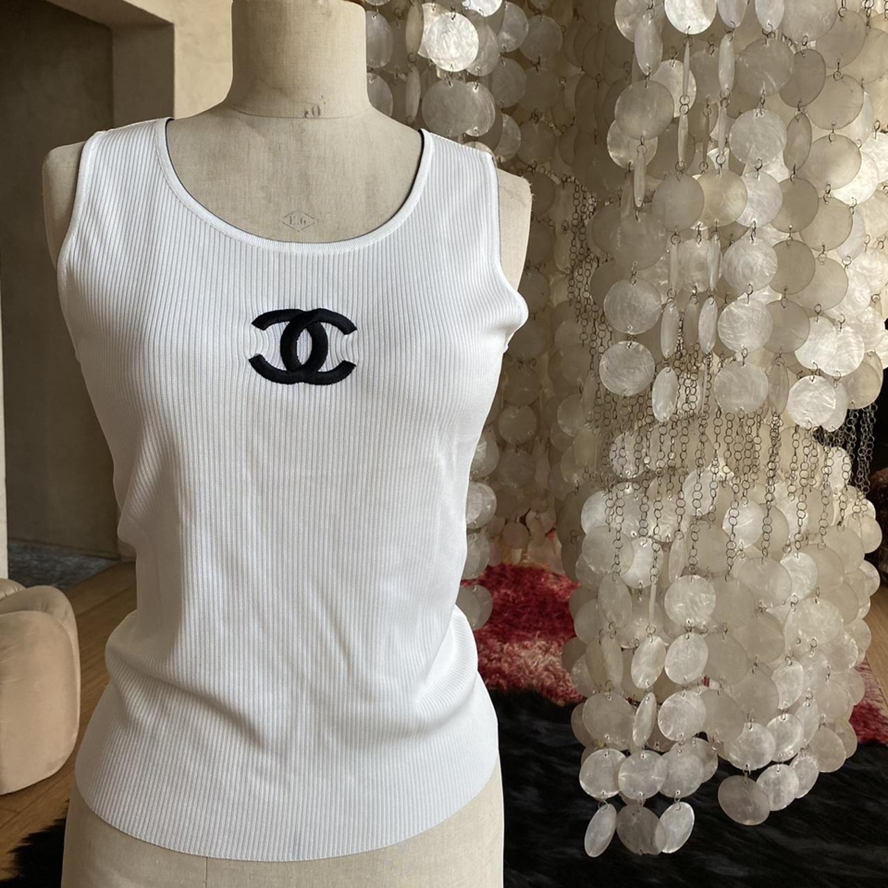 C H A N E L Chanel vintage white silk tank top - Depop