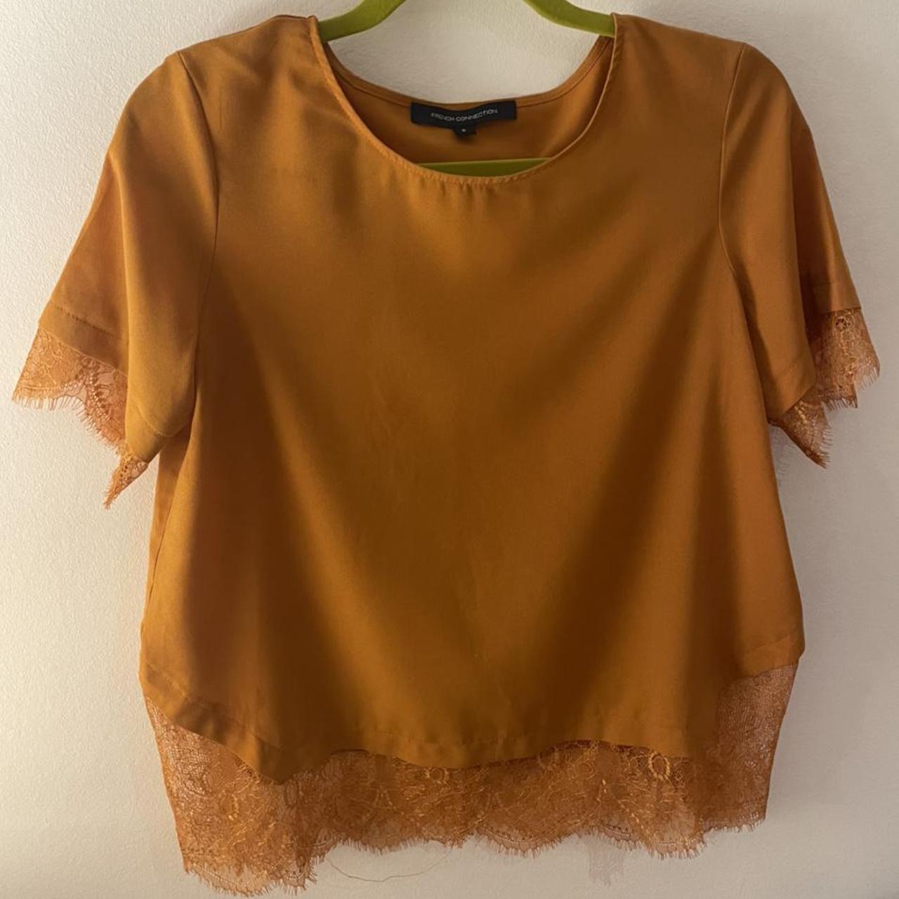 French Connection burnt orange lace trim blouse Size... - Depop