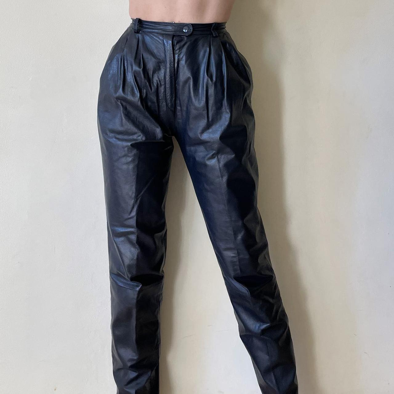 Insane navy blue vintage genuine leather pants... - Depop
