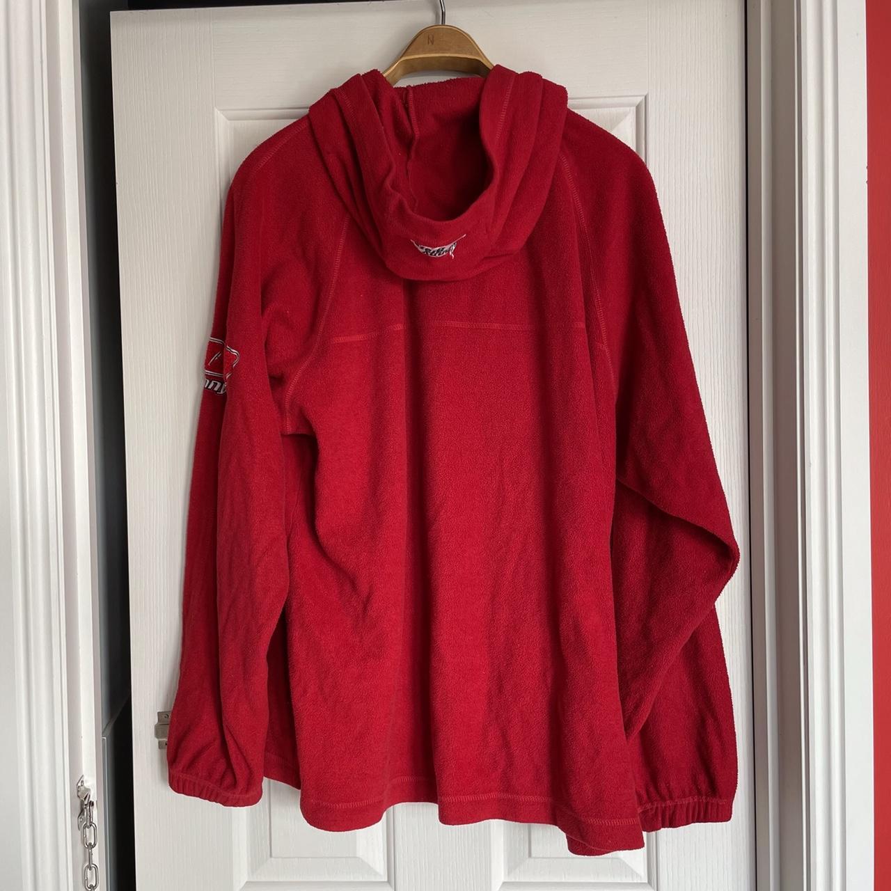 Vintage red polar fleece hoodie by Johnny... - Depop