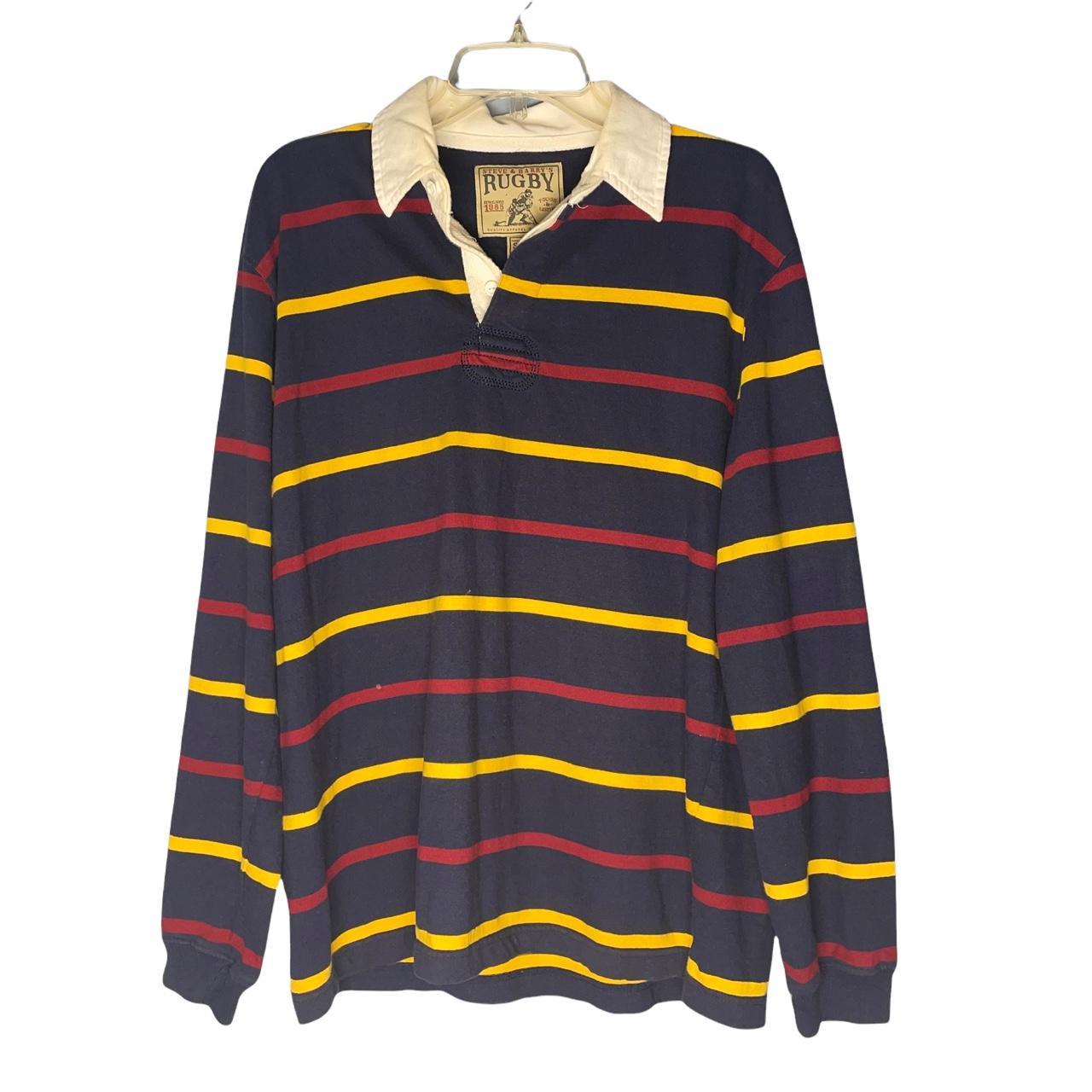 Vintage Steve & Barry’s Rugby Striped Dress Shirt... - Depop