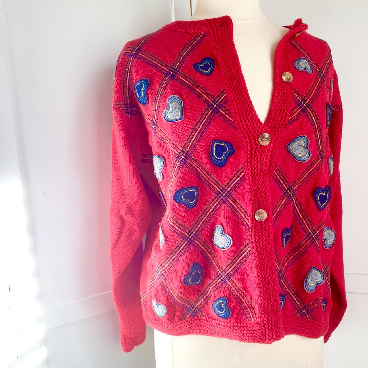 Susan Bristol Women's Red and Blue Cardigan | Depop