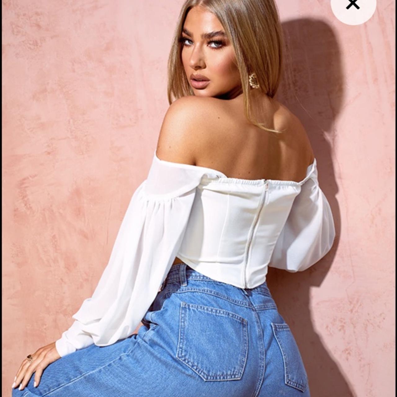 White Bardot Sheer Sleeve Corset Top Buy StyleCast Styled Off