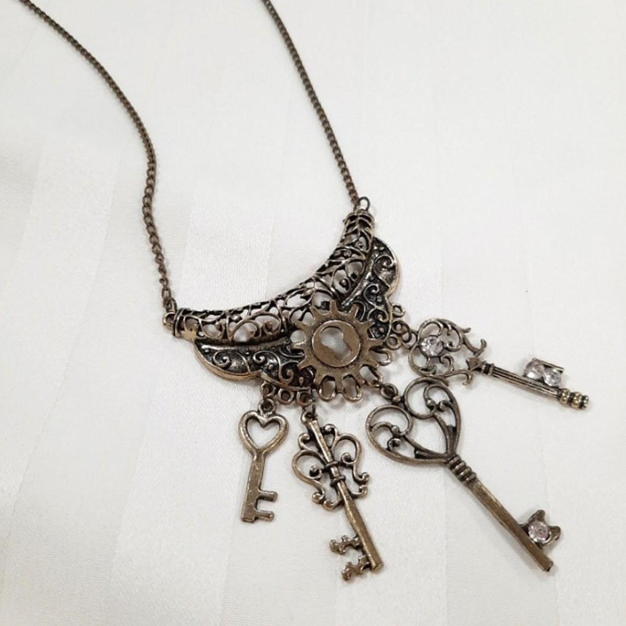 Victorian Key Charm/Pendant Gold Necklace, Women
