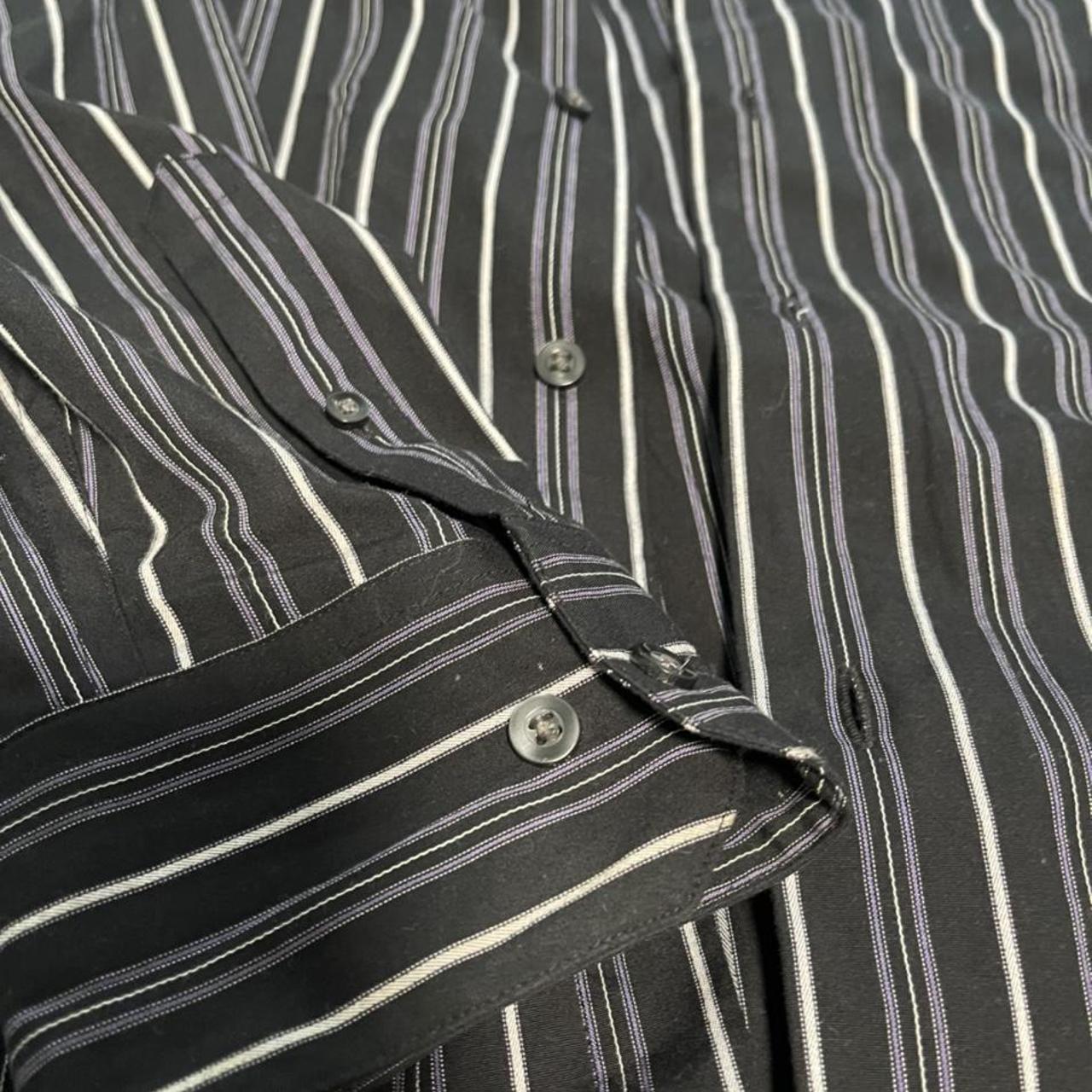 Black and purple pinstripe button up. Fits very... - Depop