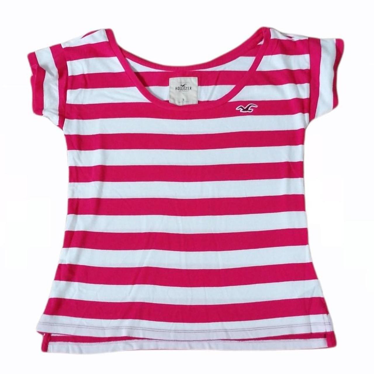 Pink and white striped hollister t-shirt A cute y2k - Depop