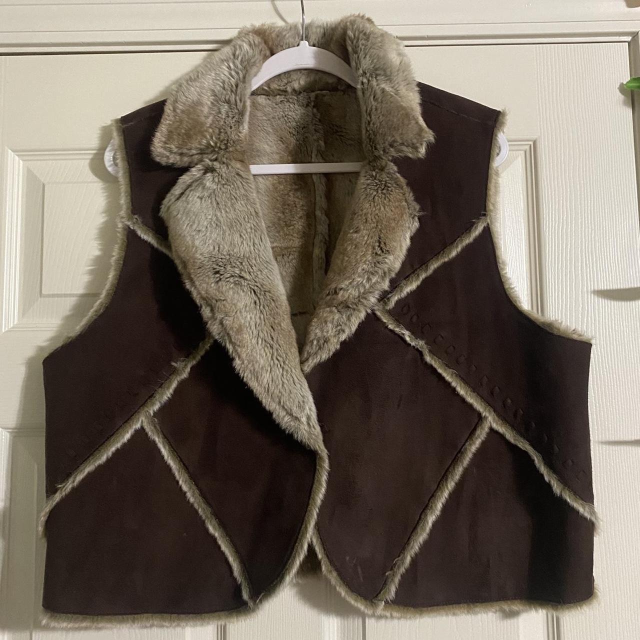 Absolutely gorgeous tagless suede fur lined vest... - Depop
