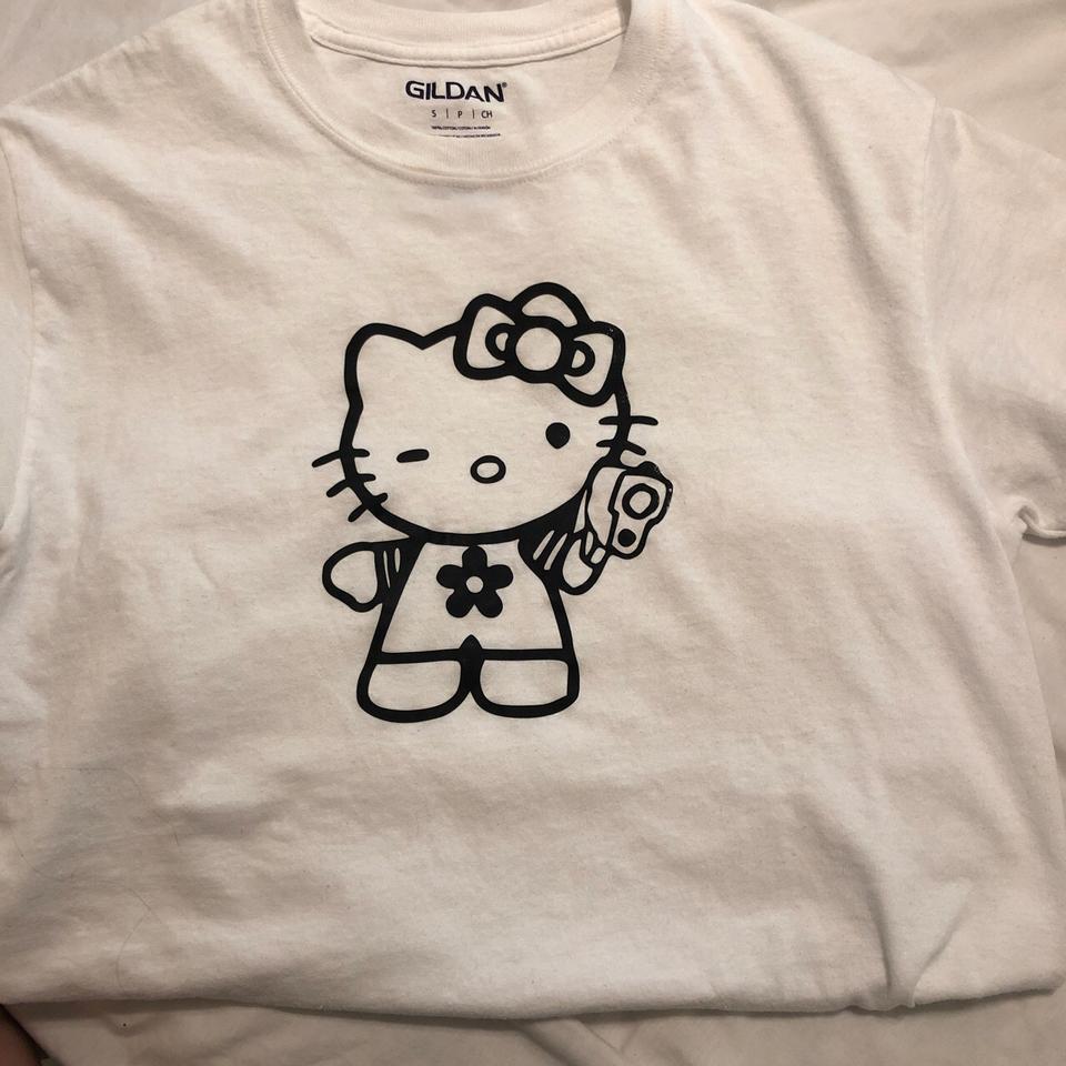 white Hello Kitty design t-shirt with four tiny - Depop