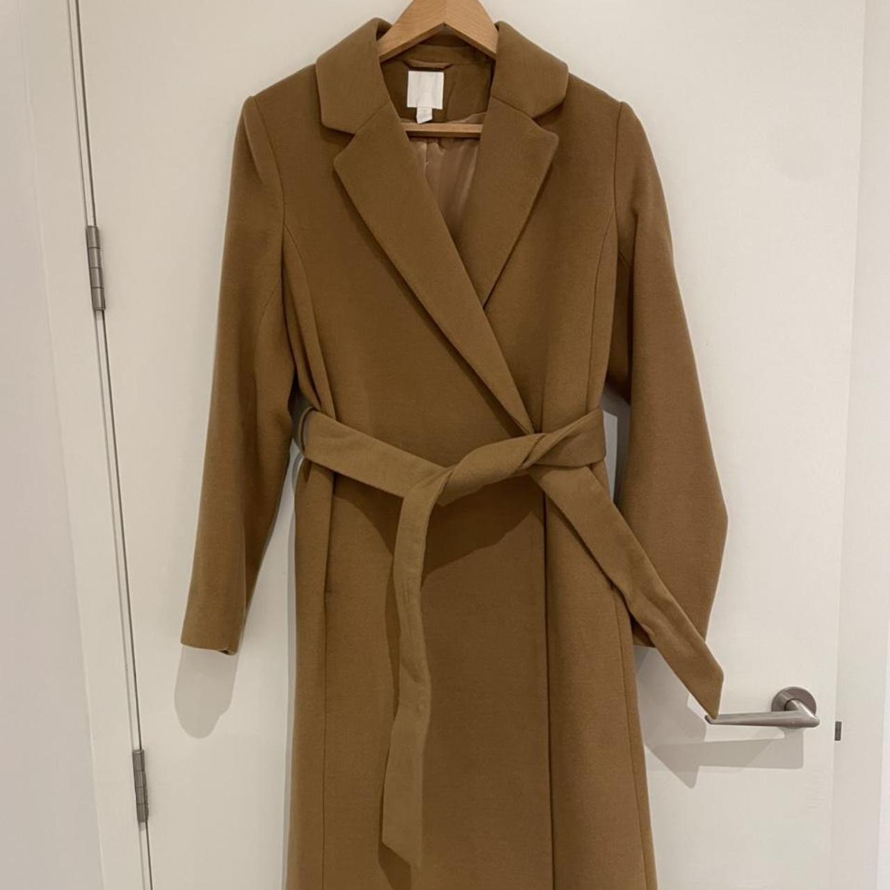Knee Length Coat Hm Brown Coat H&M Coat With A Tie Belt (light Brown)