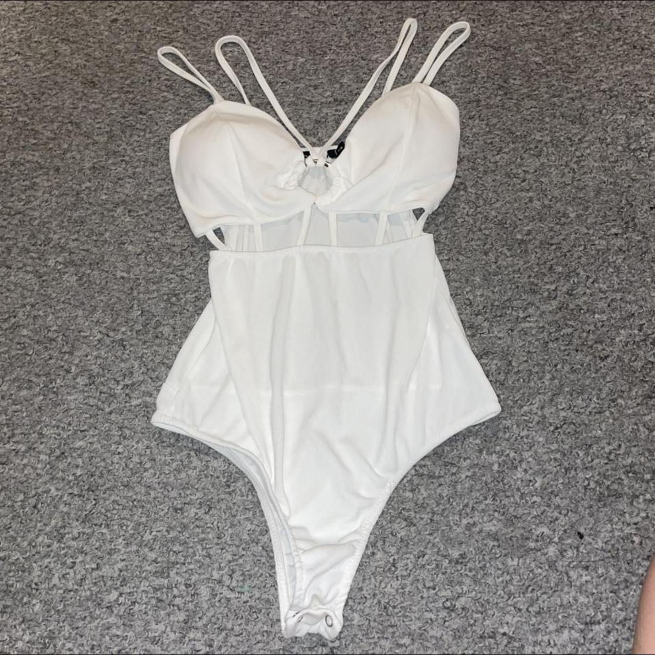 Boohoo White Swimsuit Bodysuit With Cut Out Squares Depop