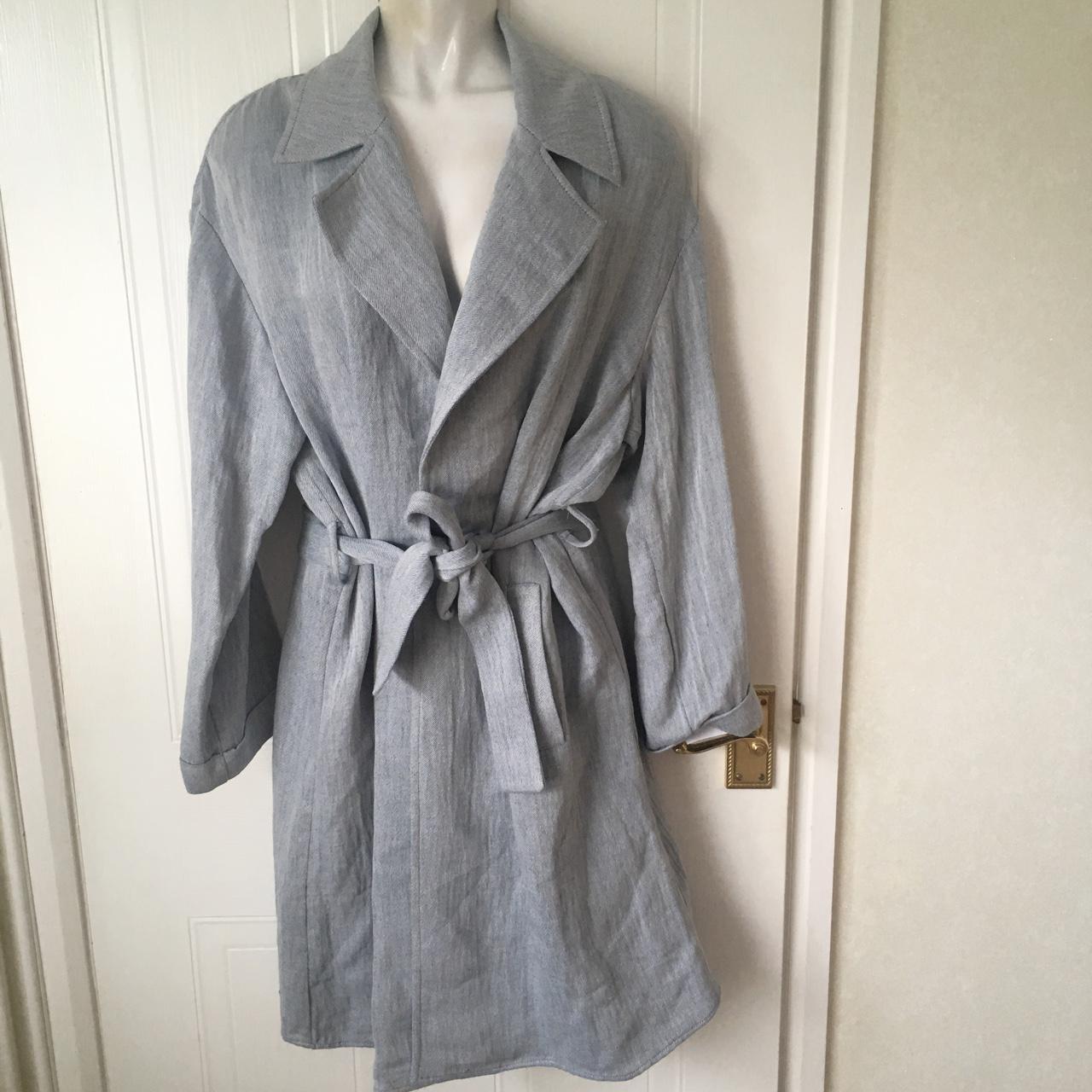 Zara Women's Blue and Grey Coat | Depop