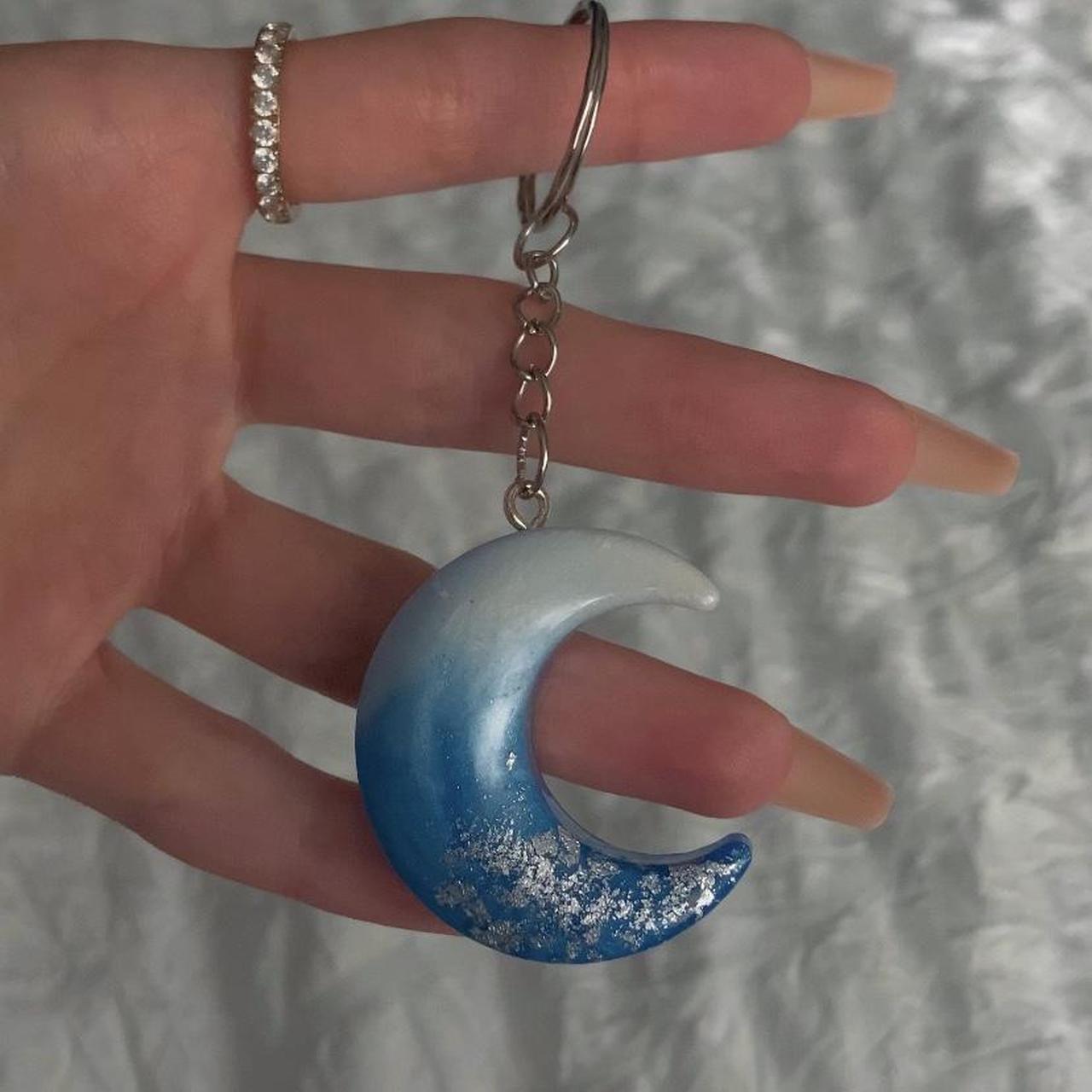 Moon keychain Handmade clay keychain with the moon - Depop